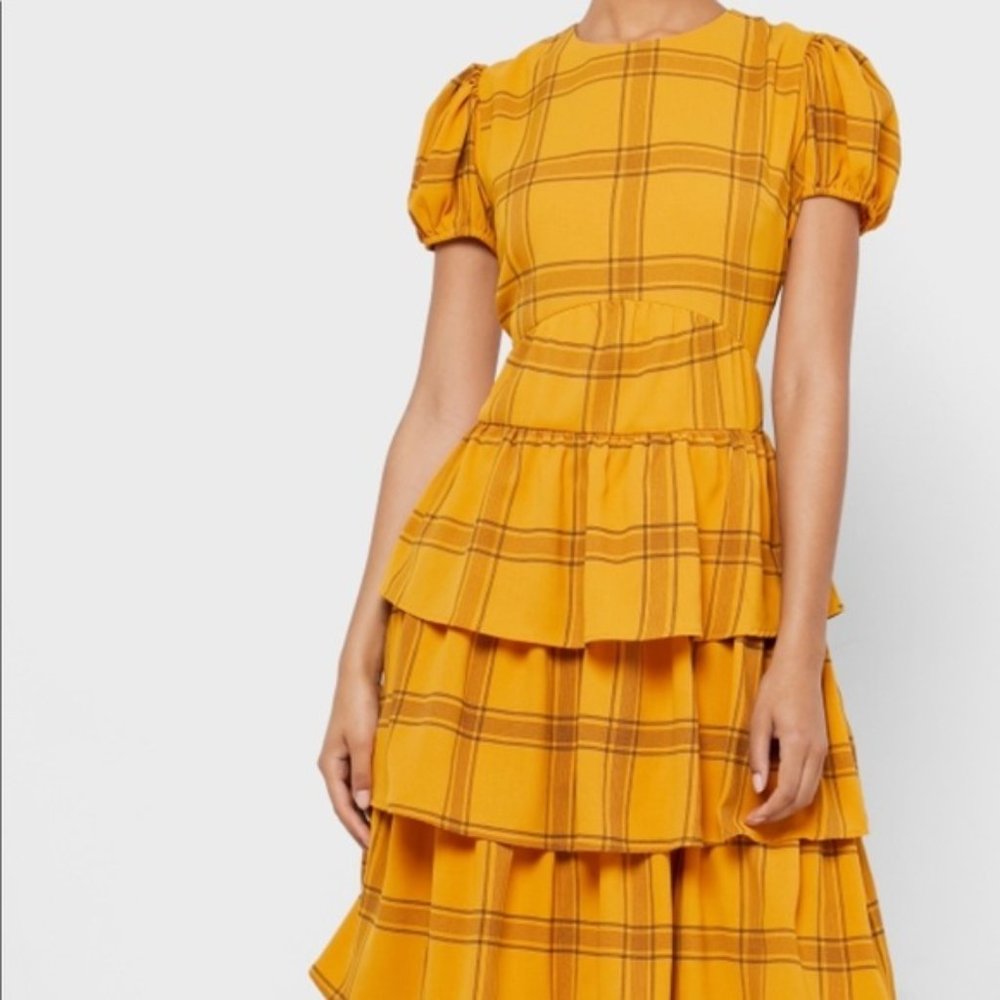 ENGLISH FACTORY Yellow Checkered Tiered Dress